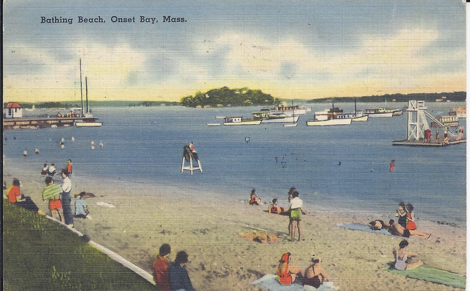 Onset Bay in 1919 Massachusetts Vintage Postcard Walking along the paths on the Bay
